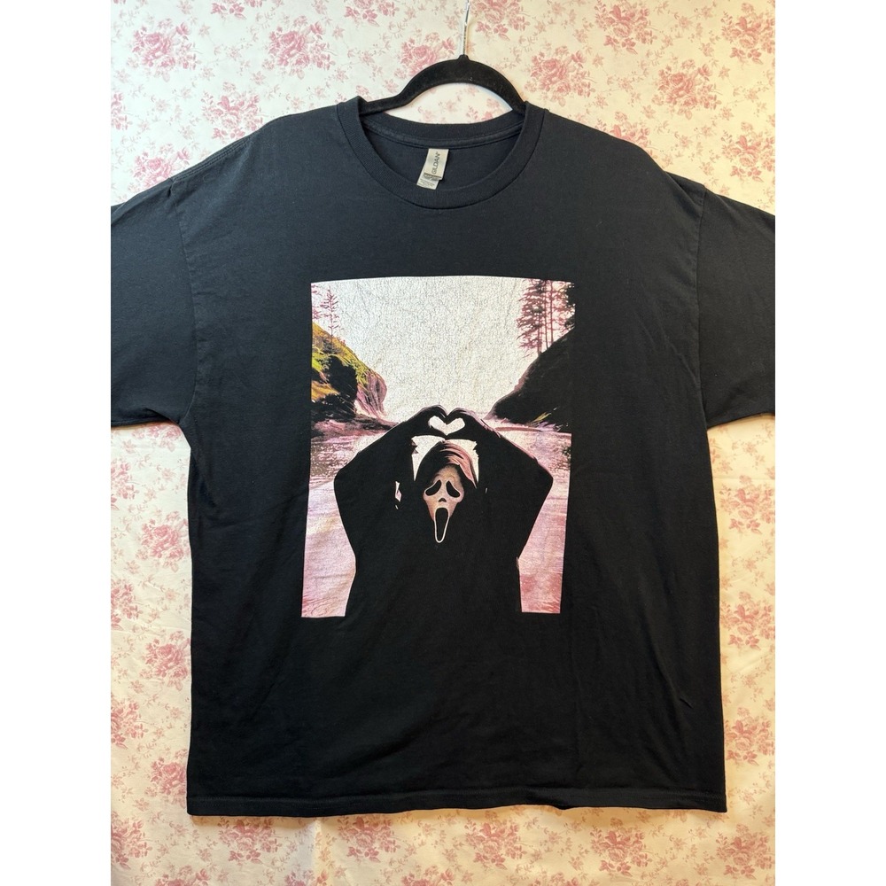 Scream Ghostface Heart Hands Graphic T-Shirt Black Size XL Horror Tee